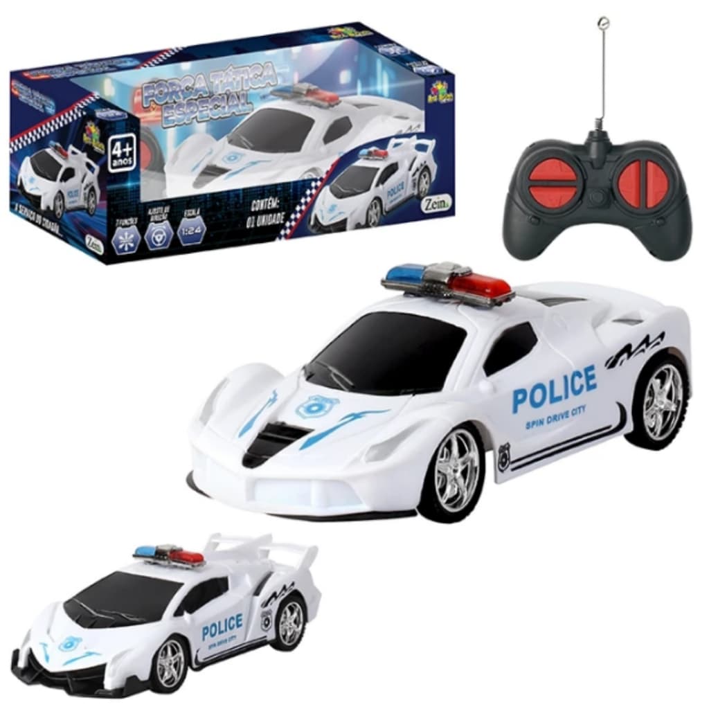 Carro de Controle Remoto Polícia 7 Funções Esportivo Brinquedo Carrinho Escala 1:24