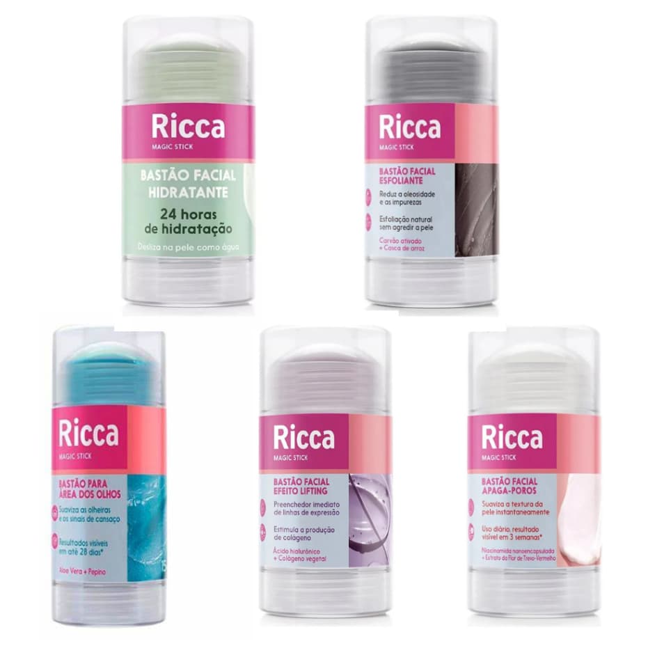 Bastao Facial Stick Ricca Skincare Hidratação Profunda Esfoliante Poros Lifting Anti Imperfeicoes