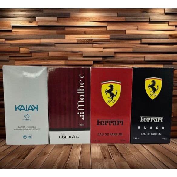 Kit 4 Perfumes Masculino 100ml Kaiak Malbec Ferrari Scuderia Red Black Importados Intenso Elegante