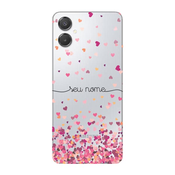 Capinha para Samsung A07 Anti Impacto Personalizada - Chuva de corações rosa com nome