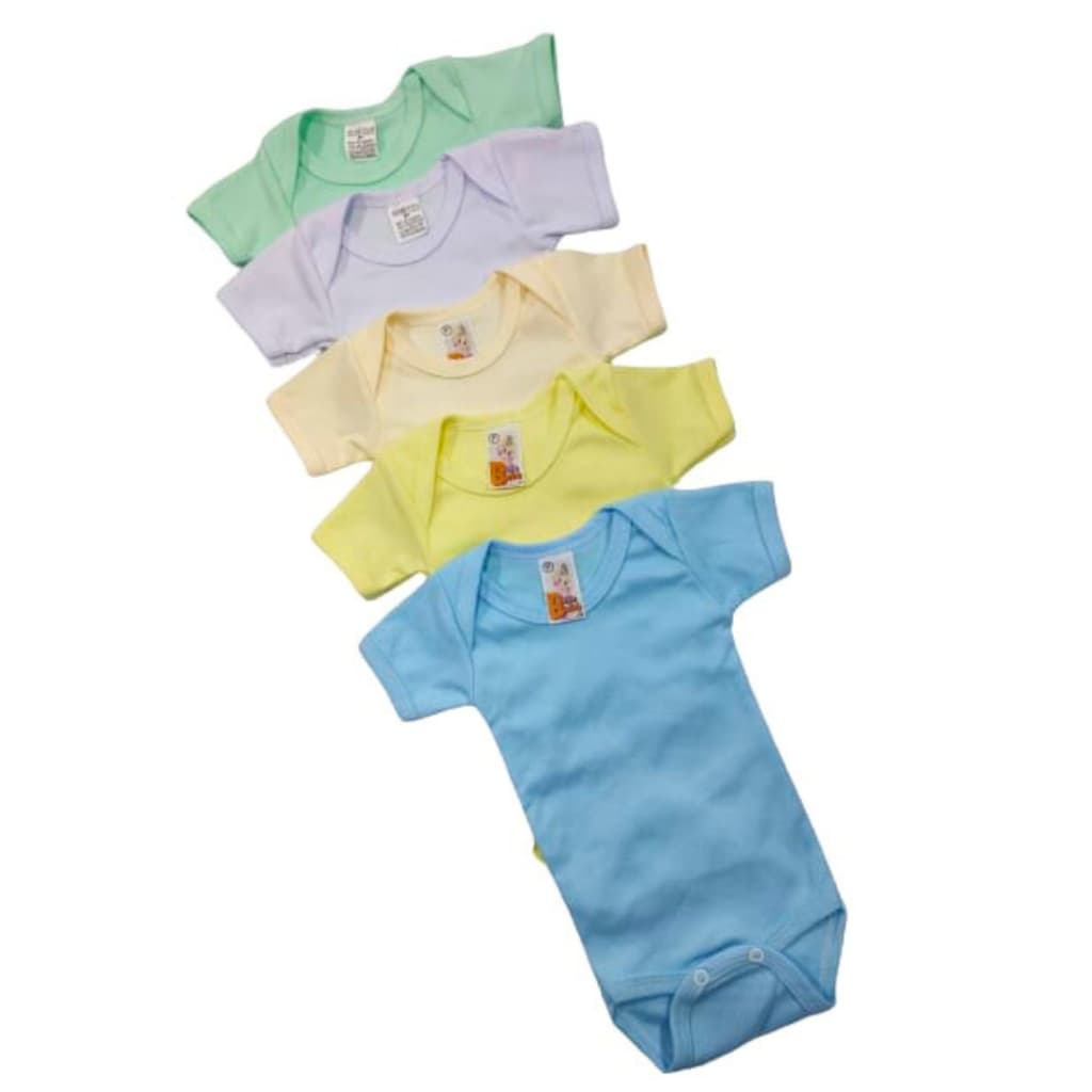 KIT COM 5 - Body Bebê Manga Curta Malha Canelada Menino Menina  Várias Cores- Fabricação Própria