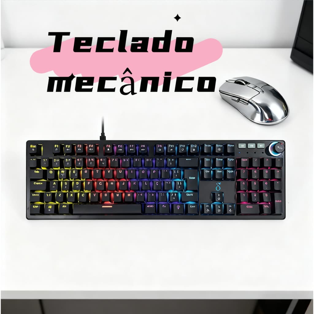 Teclado Mecânico RGB Gamer  Teclado Iluminado para Computador e Notebook