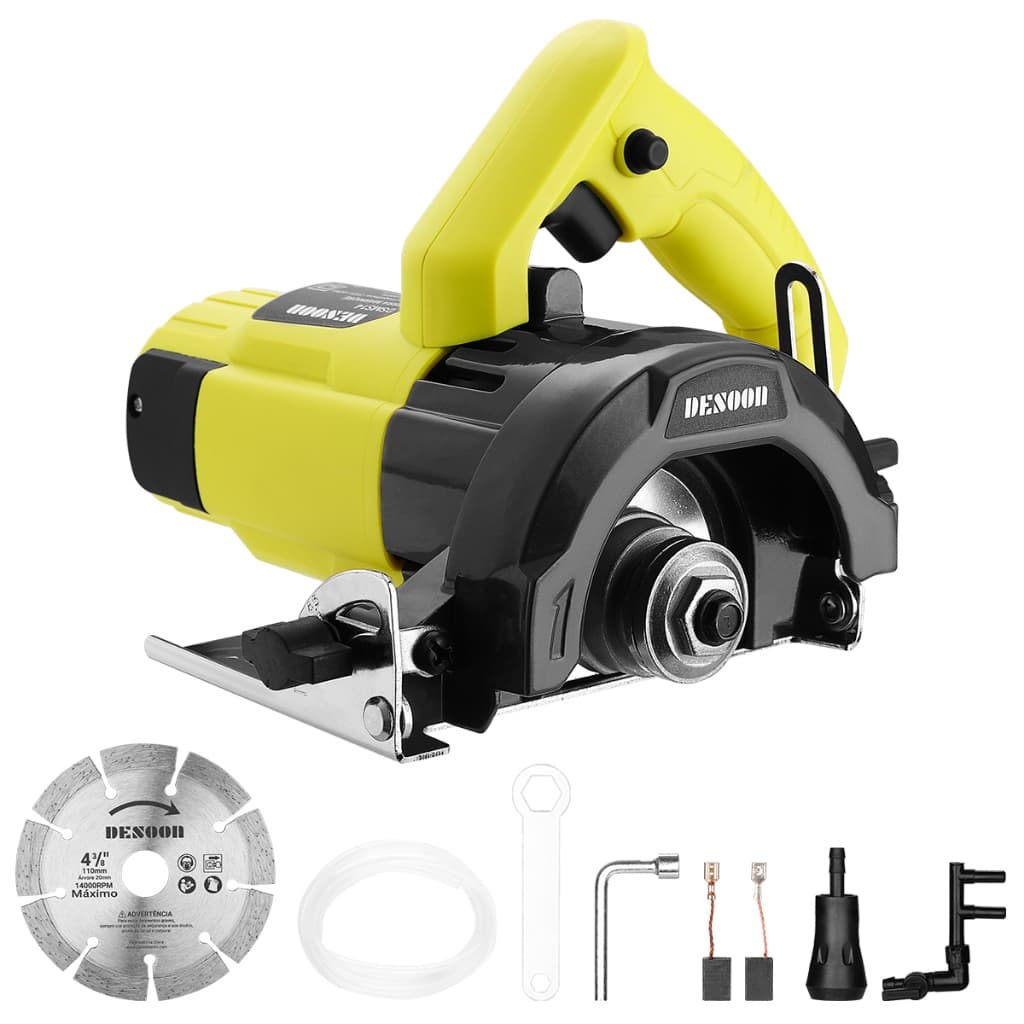 Serra Mármore Profissional kit1400W 4.3/8 Pol Serra Marmore Cortador Elétrico 14000RPM Corte Ajustável Máxima Profundide