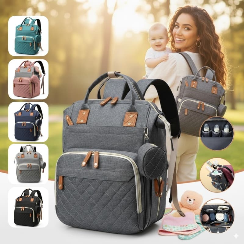 Mochila bolsa maternidade unissex para mamãe e bebê grande capacidade multi bolsos porta mamadeira fixação no carrinho