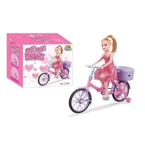 Brinquedo Infantil Boneca Com Bicicleta Ciclista Articulada Musical Luz