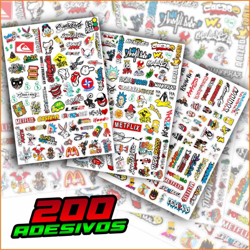KIT 200 ADESIVOS masculino para Capacete Moto Bike Carro - Frases 244 Grau Osascorte Aranha - BRINDE