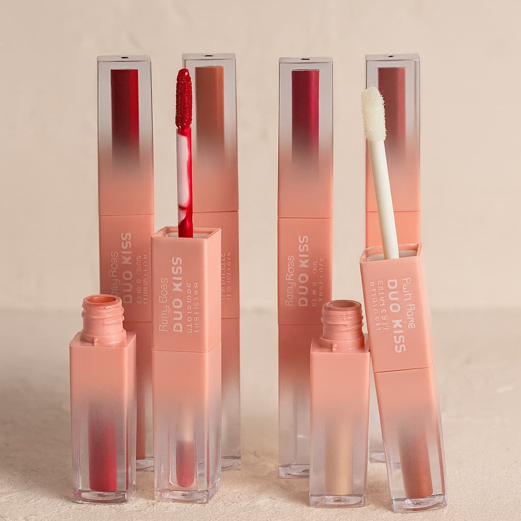 Batom Líquido Matte  + Gloss Duo Kiss RUBY ROSE HB L6203 - Linha Rosa
