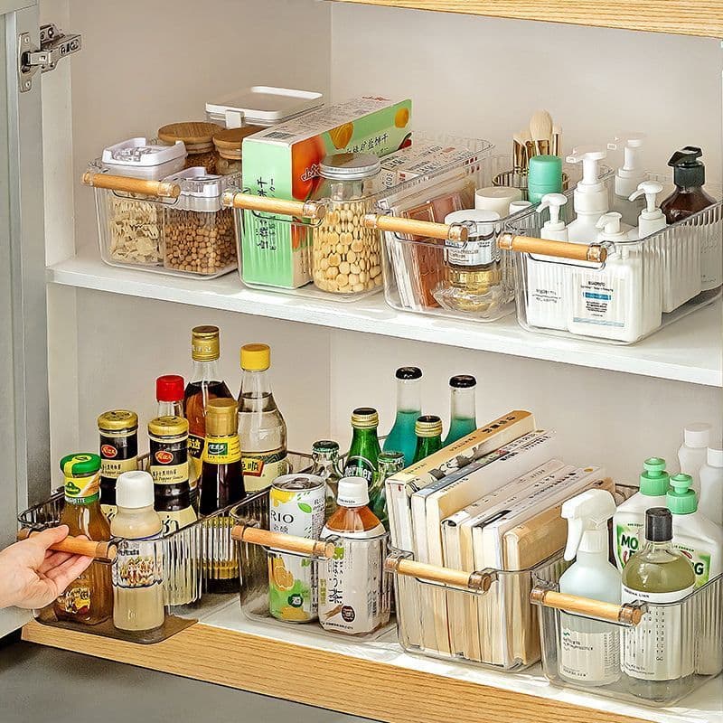 Cesto com alça de bambu grande de Acrílico organizadora multiuso Para sala banheiro maquiagem Livros linda Luxo--Clink