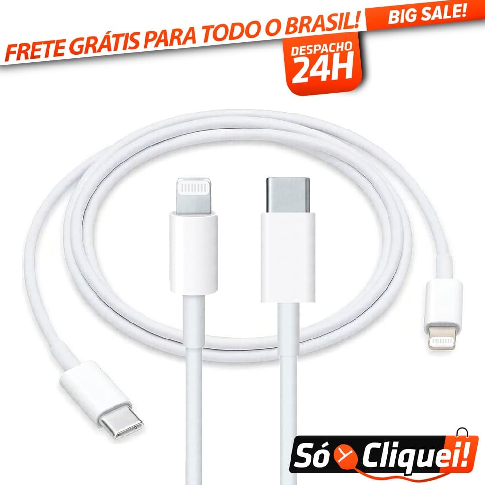 Cabo Carregador Turbo Tipo USB C e Lightning Carrega Rápido Celular Tablet 1m Fast Charged