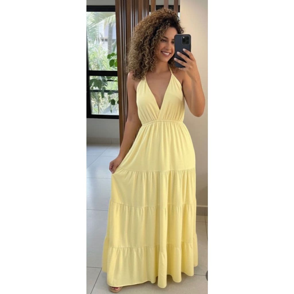 Vestido Feminino Anny | Vestido Longo Forrado | Viscose | Amarração nas Costas | Decotado | Moda.