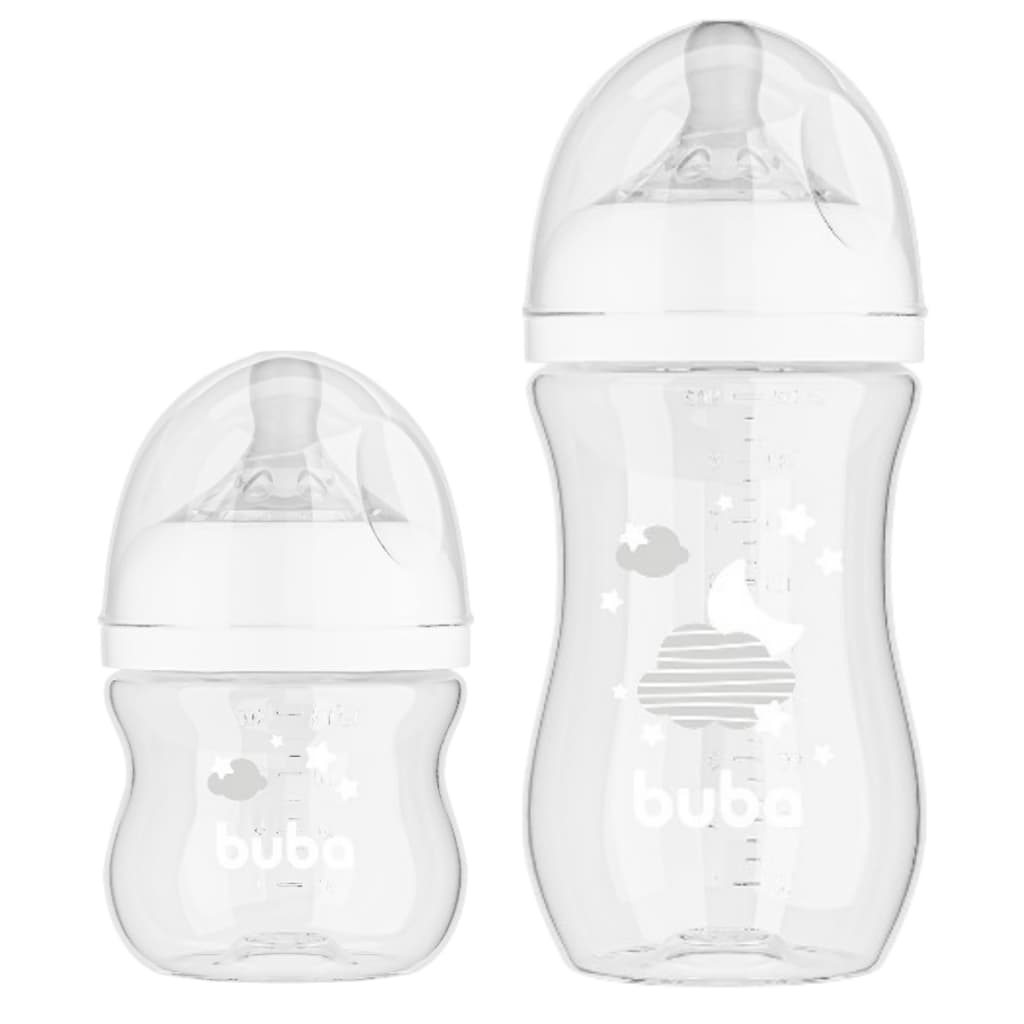 Kit 2 Mamadeira Easy Flow Buba Anticolica Bico Silicone Ultrasoft 120/270mL Tampa Antivazamento