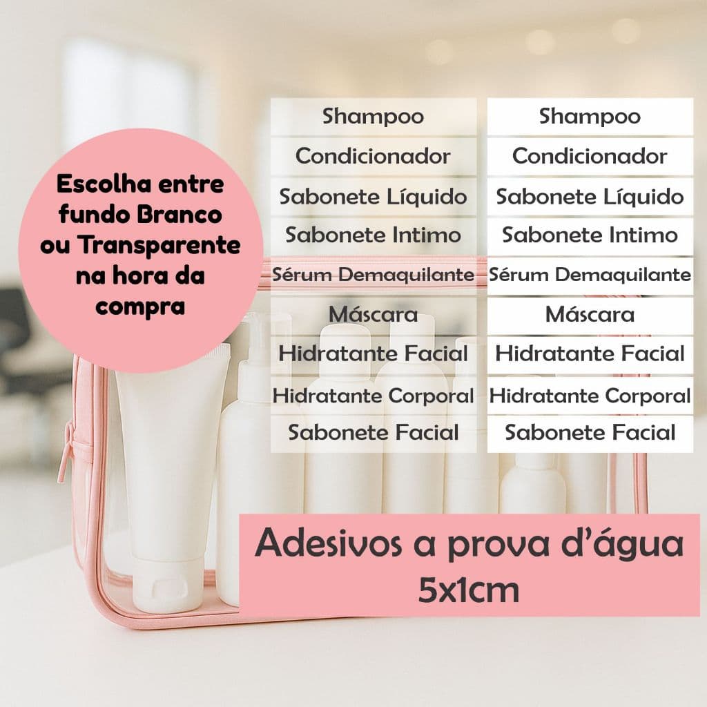Kit Adesivos Etiquetas Organização Frascos cosmésticos, higiente, Necessaire, Viagem, Banheiro e Mala 5x1cm  –