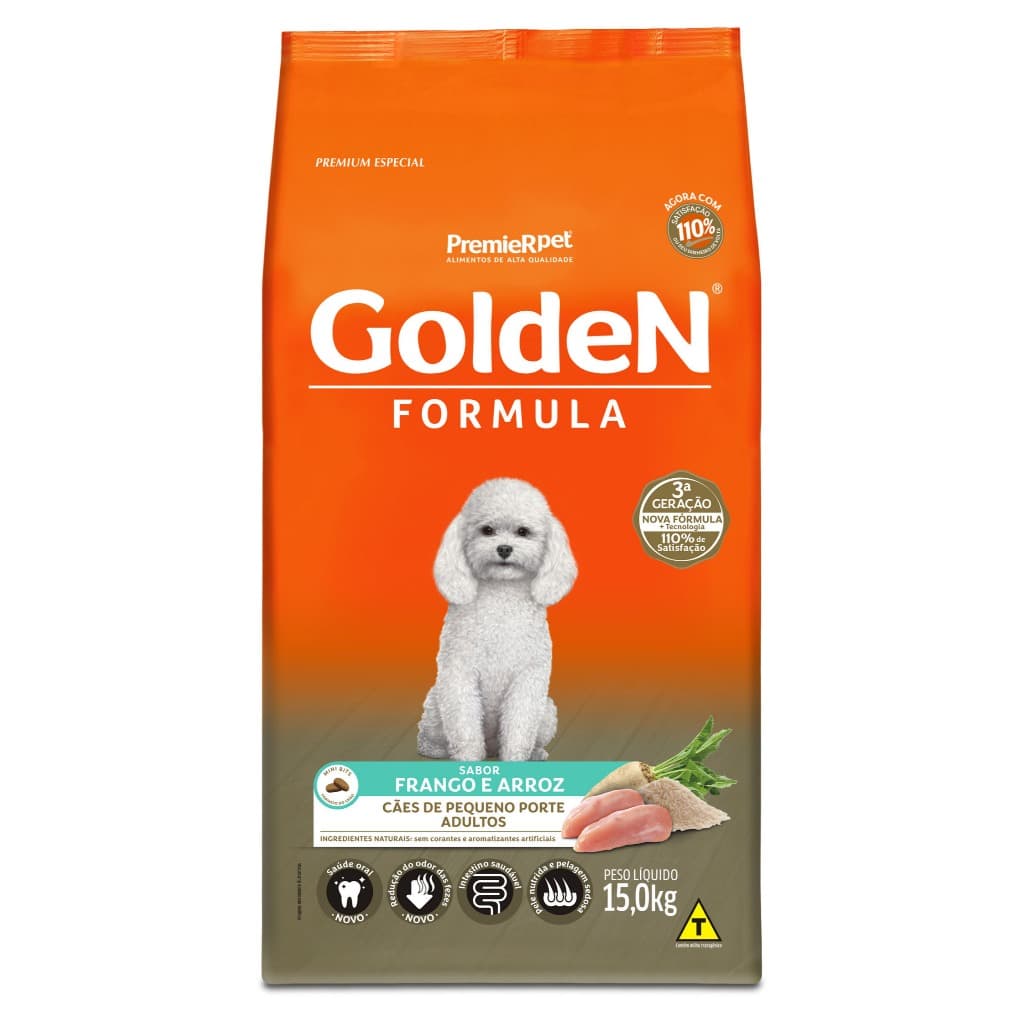 Ração Golden Fórmula Cães Adultos Mini Bits Porte Pequeno Frango e Arroz 15kg