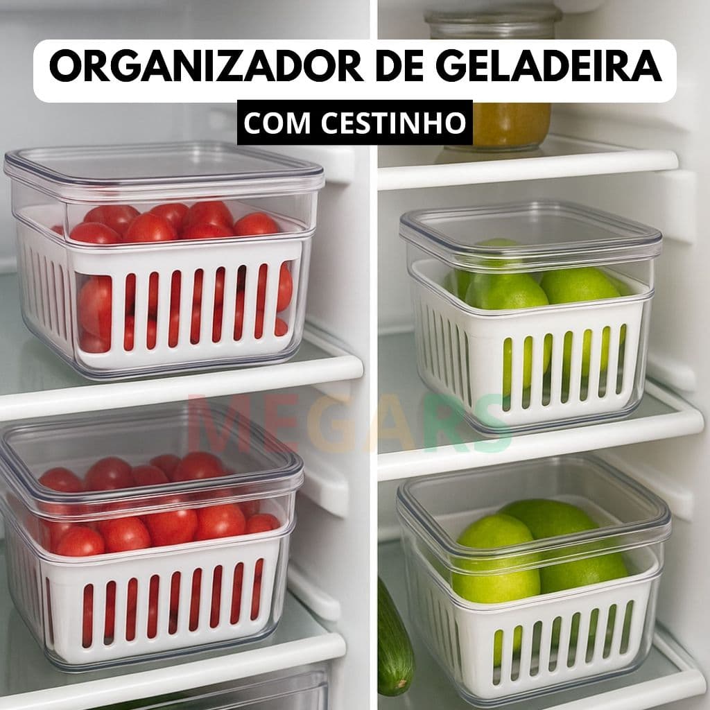 Organizador De Geladeira Multiuso Cesto Acrílico Com Tampa Para Cozinha Litros Alimento Frutas