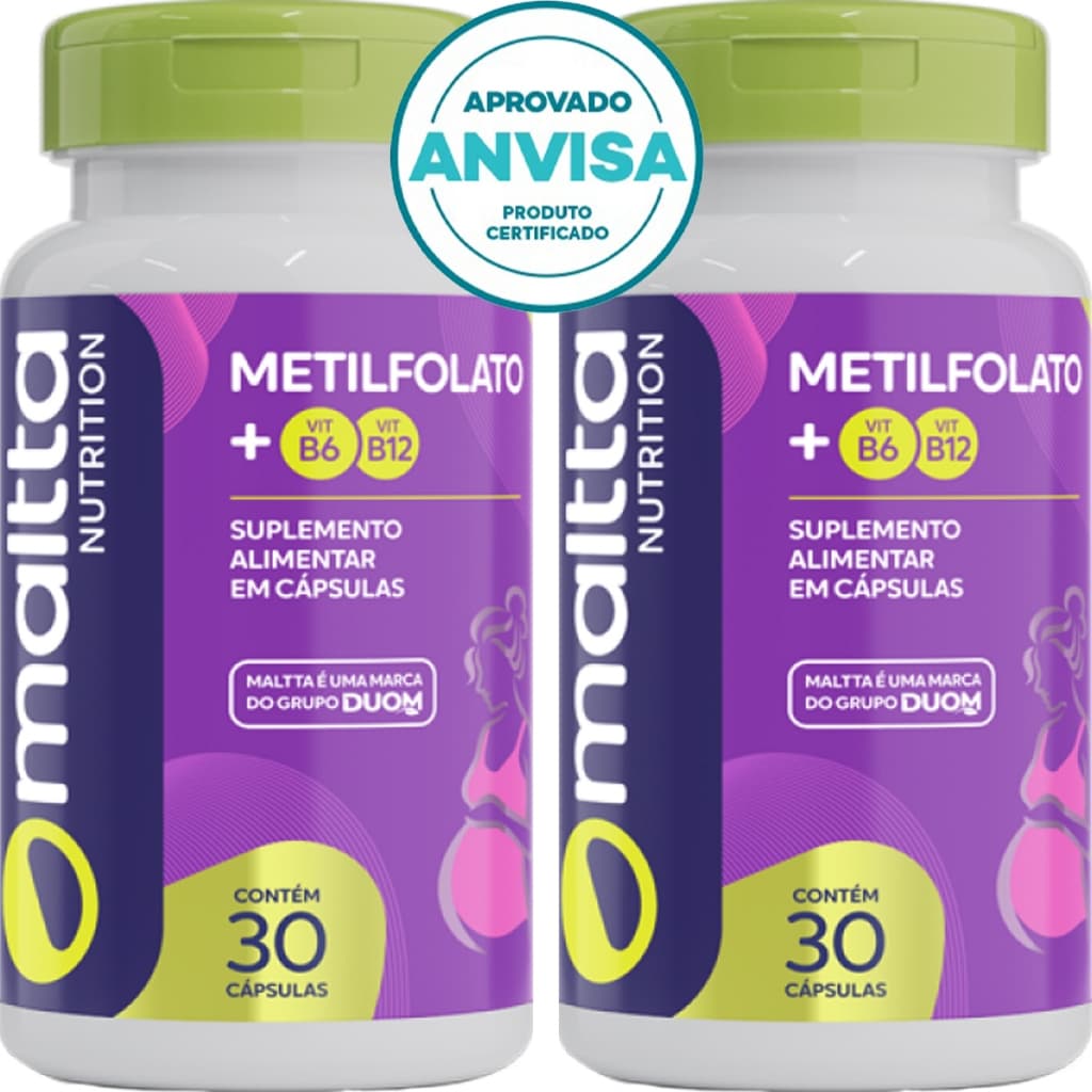KIT 2x Metilfolato + Vitamina B6 + Vitamina B12 - 30 Cápsulas 400mg - Maltta Nutrition