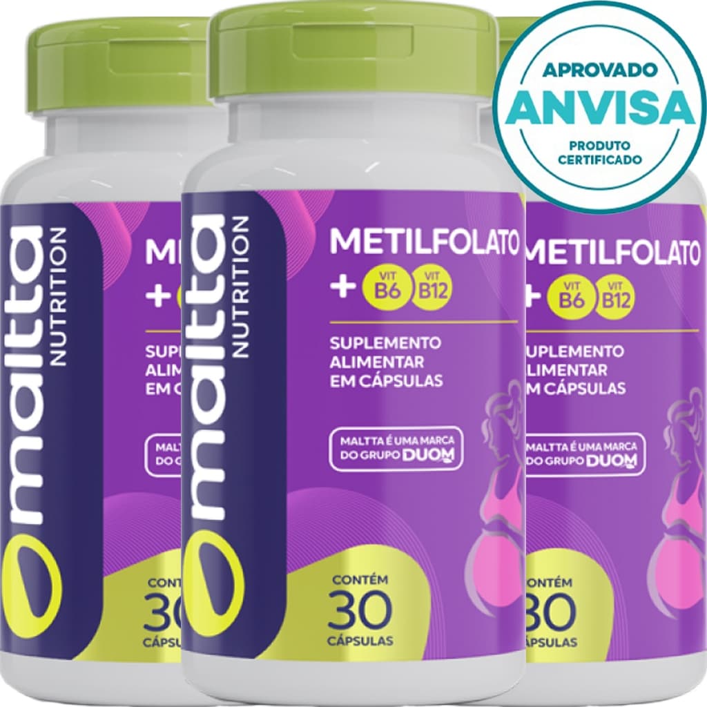 KIT 3x Metilfolato + Vitamina B6 + Vitamina B12 - 30 Cápsulas 400mg - Maltta Nutrition