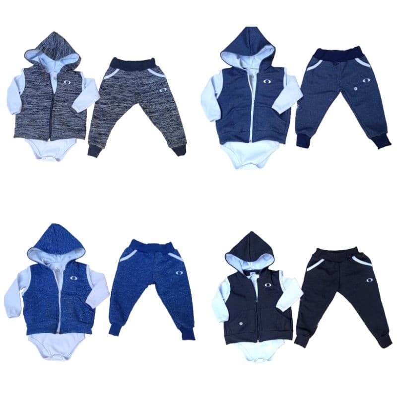 Kit colete + calça + body bebê 100% algodão - menino e menina na moda