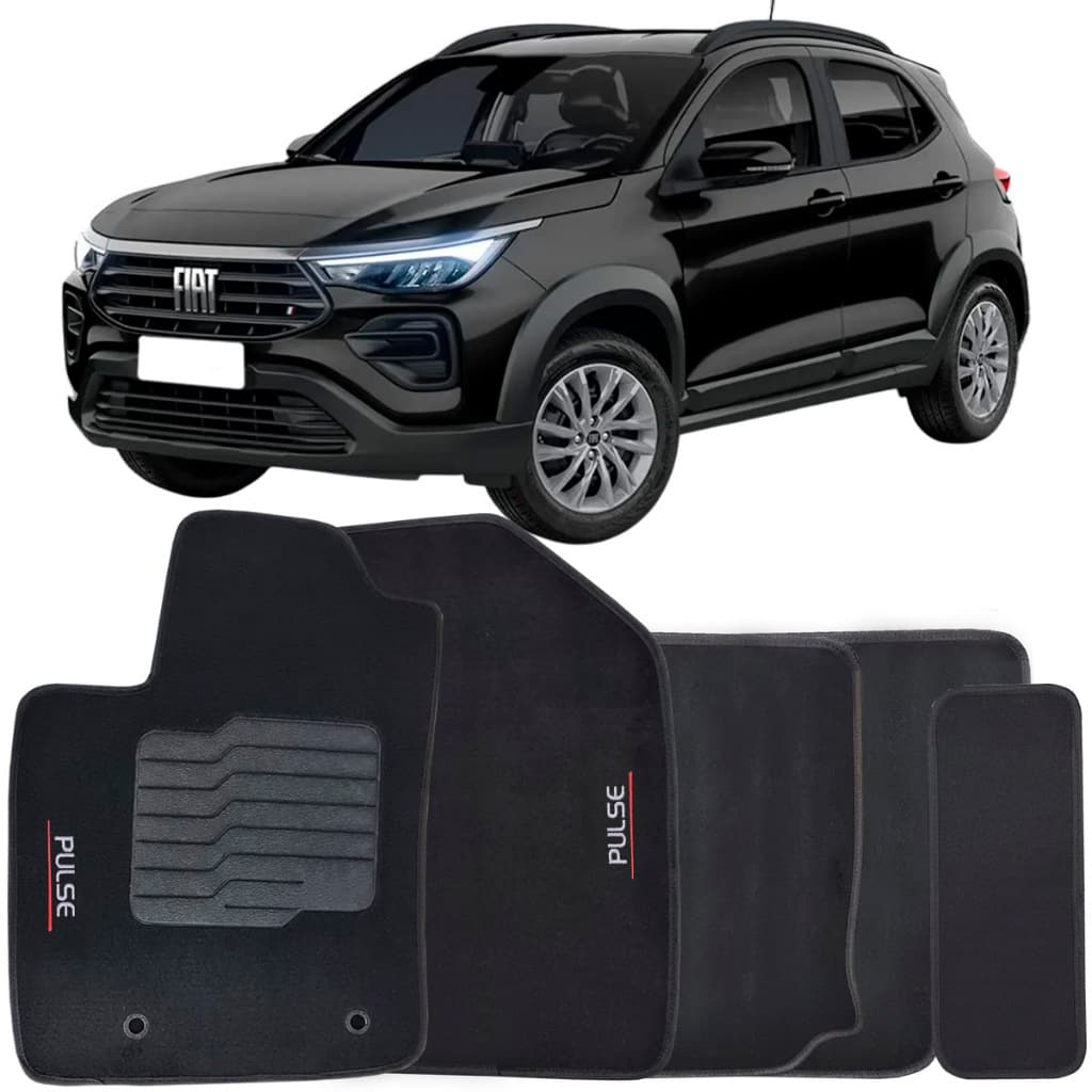 Tapete Carpete Pulse 2022 à 2025 Preto Logo Bordado Jogo 5 Peças Ecotap S8435 Automotivo Soft