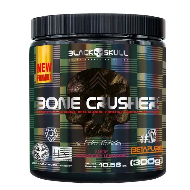 Pré Treino BONE CRUSHER - Black Skull - 150g e 300g - Variedade de sabores, original de fábrica.
