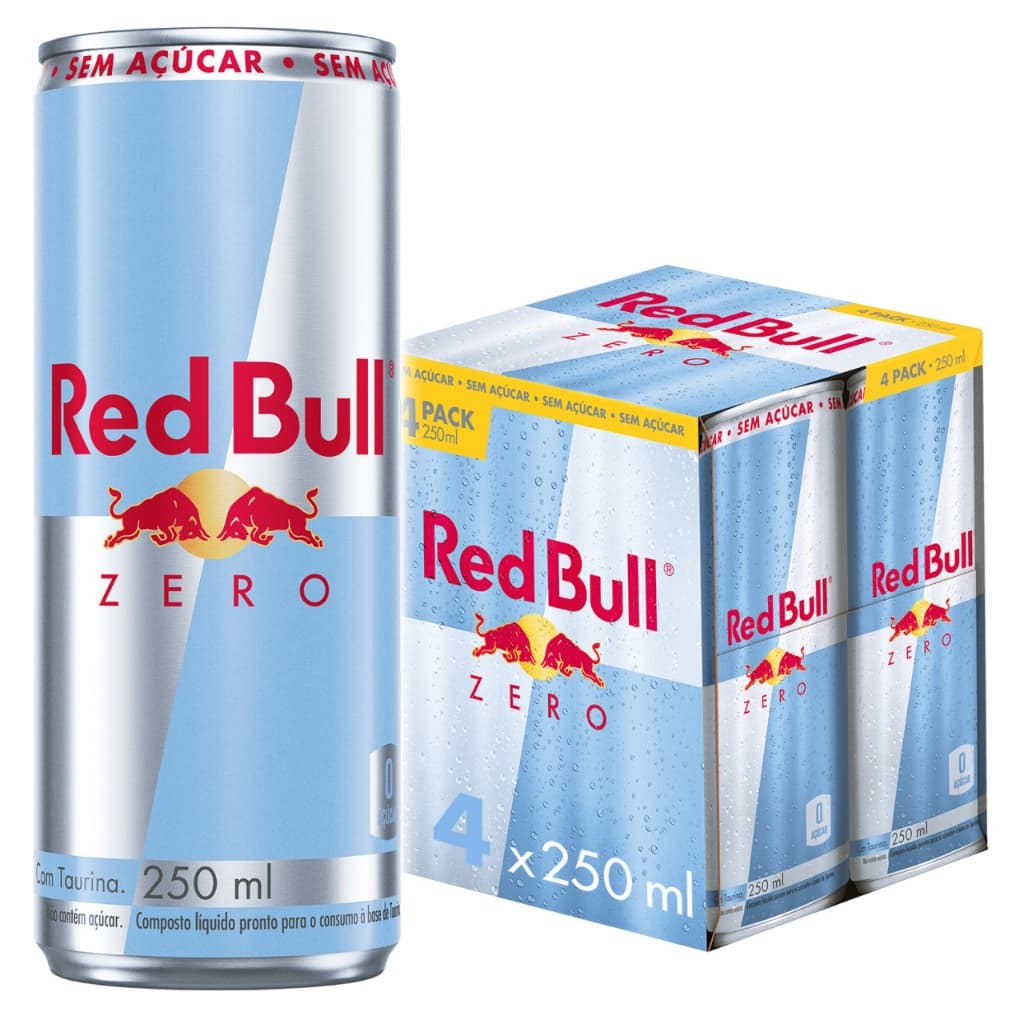 Pack de 4 latas Red Bull Energético, Zero, Sem Açúcar, 250ml