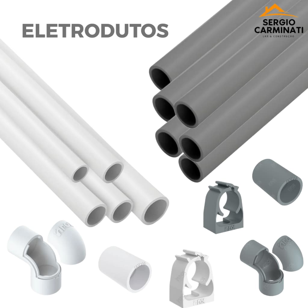 Tubo Condulete Eletroduto 1Metro  1/2", 3/4", 1 Branco,Cinza Anti-Chamas Abraçadeira,Luva,Caixa