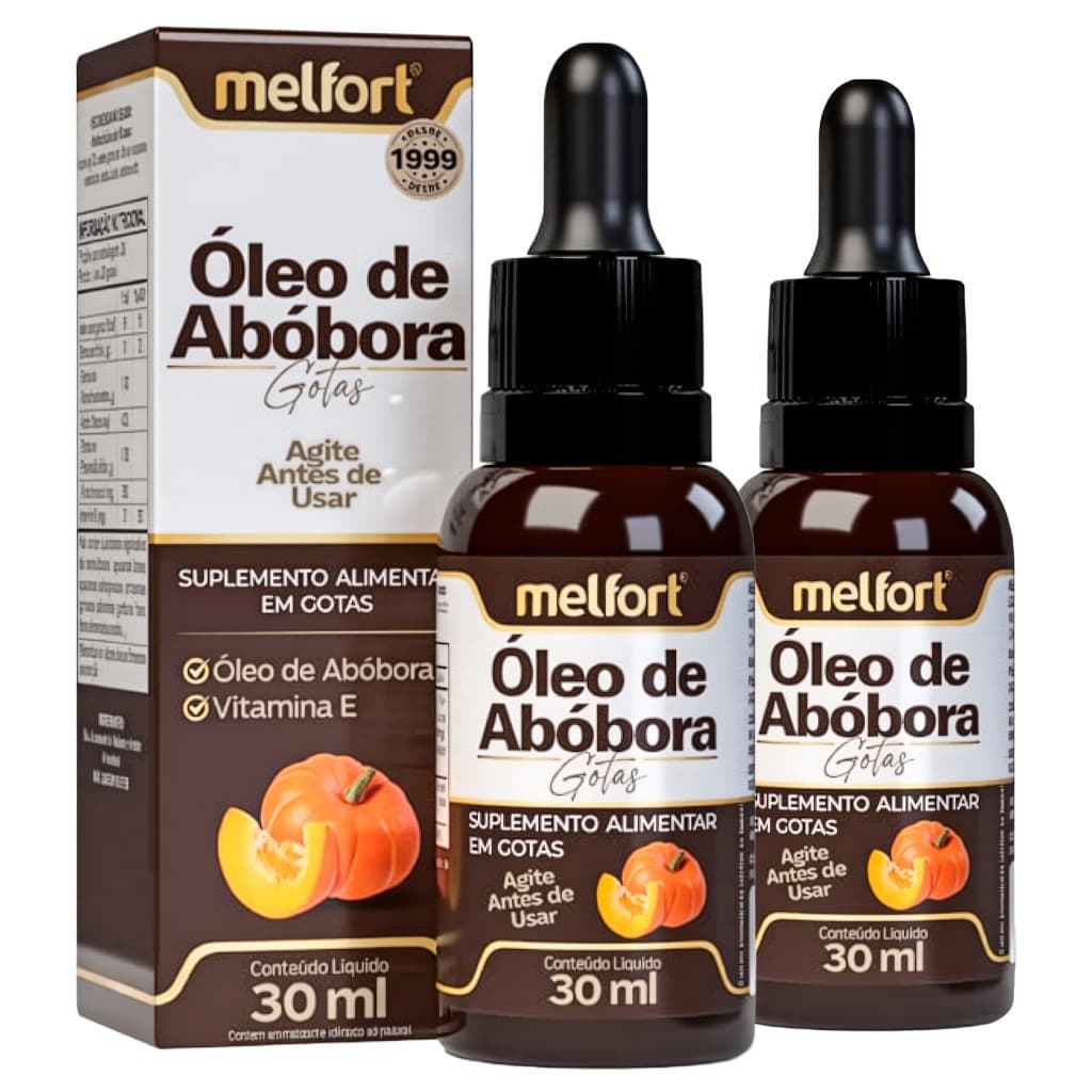 2x Óleo de Abóbora em Gotas 30ml Suplemento Alimentar Líquido com Vitamina E Uso Diário