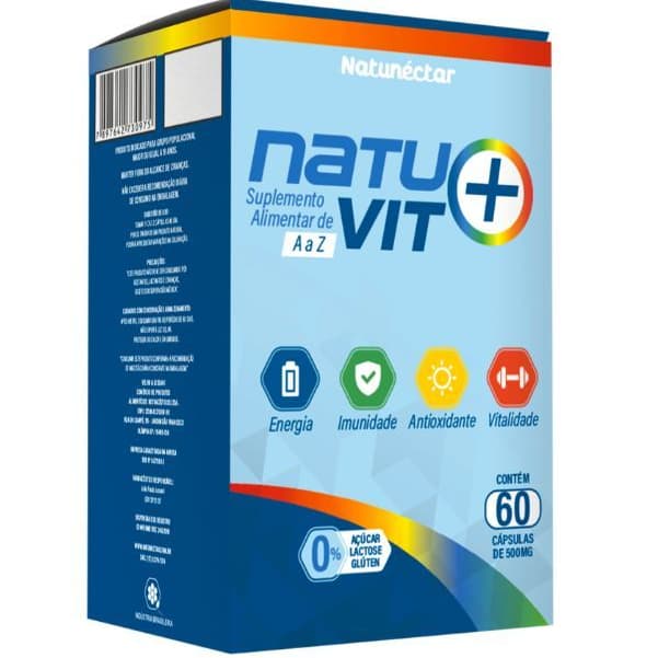 Natuvit A a Z Suplemento Vitaminas Para Todas Idades 500mg 60 Capsulas - Natunéctar