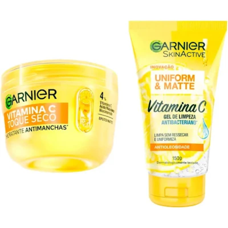 Kit Garnier Vitamina C- Gel de Limpeza 150g+ Hidratante Facial Antimanchas Vitamina C Toque Seco 85g