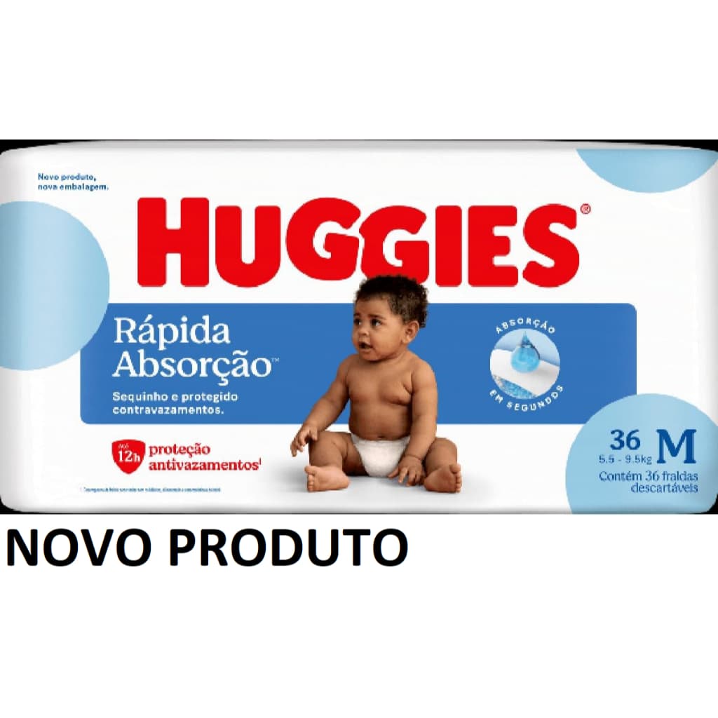 Pacotes de Fraldas Huggies Descartável Rápida Absorção M