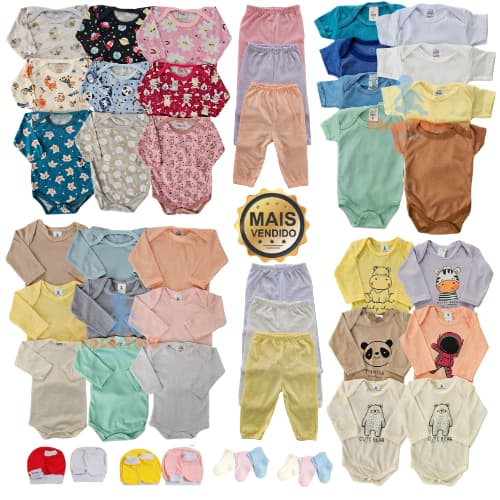 Kit 20 peças enxoval completo bebê menino e menina Algodão
