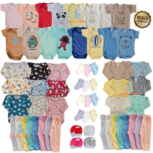 Kit Enxoval bebê completo 30 peças menino menina e unissex algodão