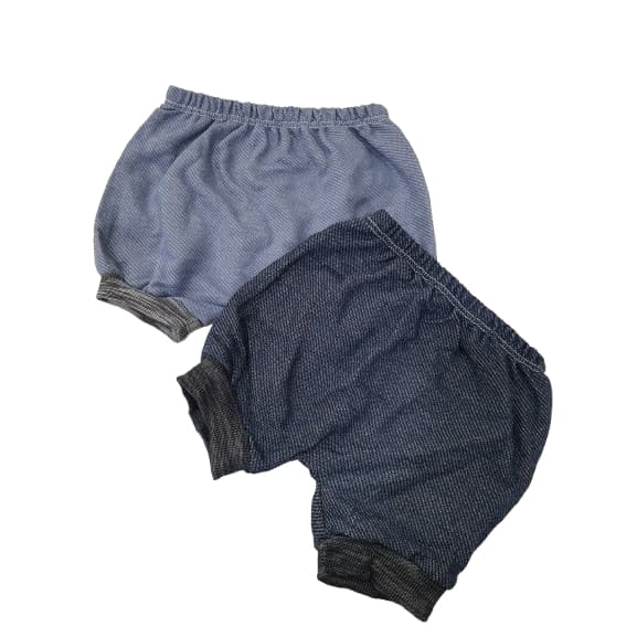 Kit 2 shorts tapa fralda jeans confortável para bebê com punho claro e escuro