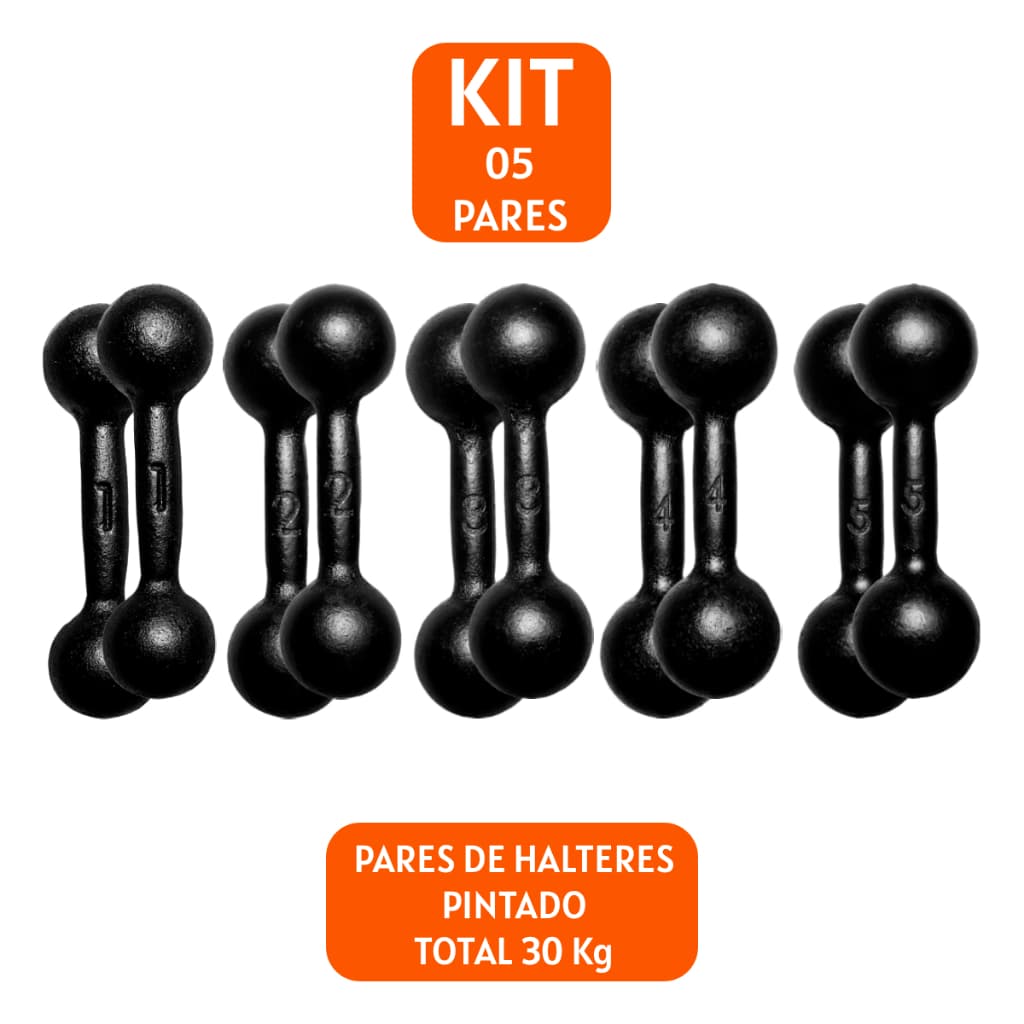 Kit Pares De Halter Bola Pintado 1 a 5kg Treino Musculação Peso Livre Funcional Academia