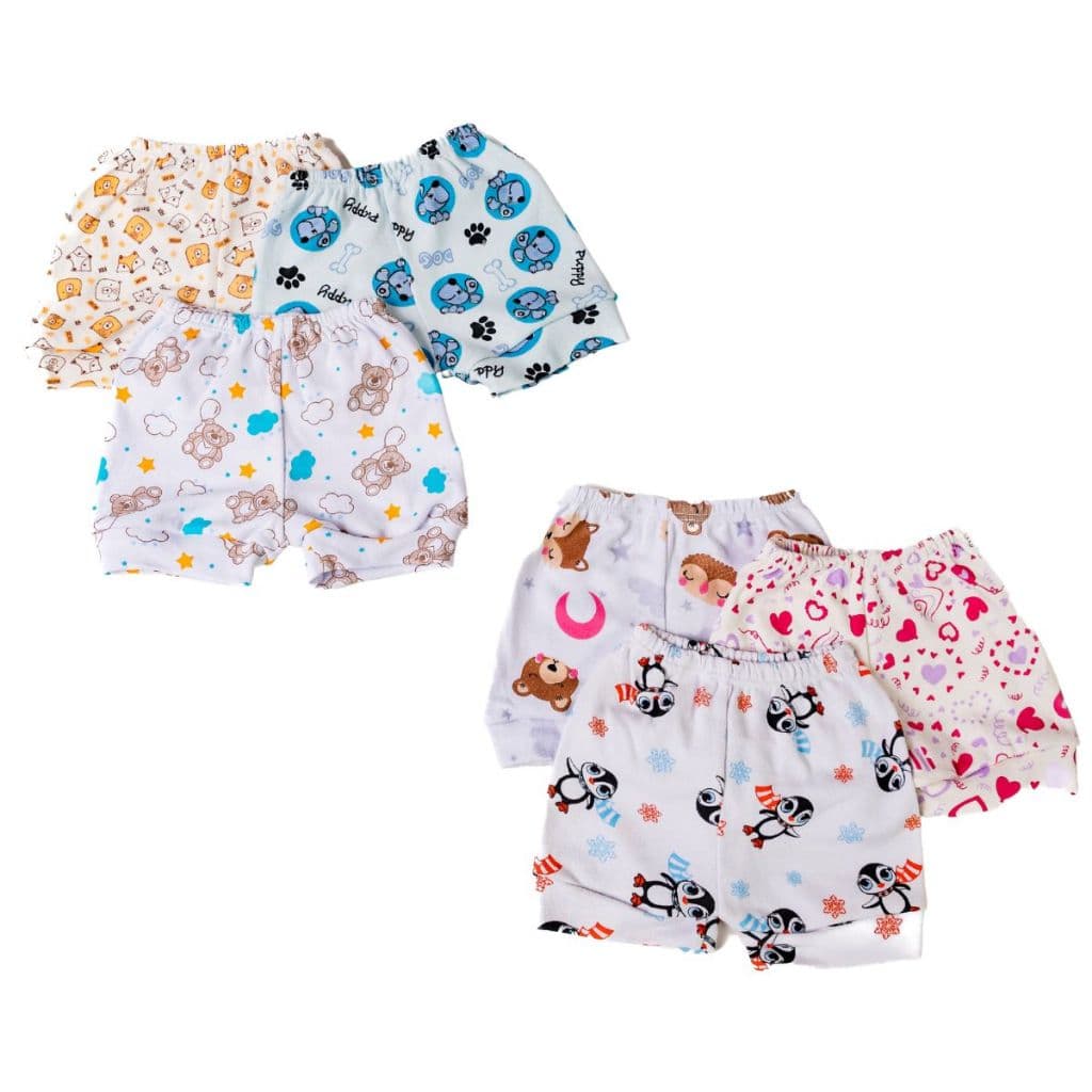 Kit 1 a 4 Shorts Bebê Estampado 100% Algodão Tapa Fralda Shortinho Suedine Menino Menina Calor Verão Enxoval Maternidade