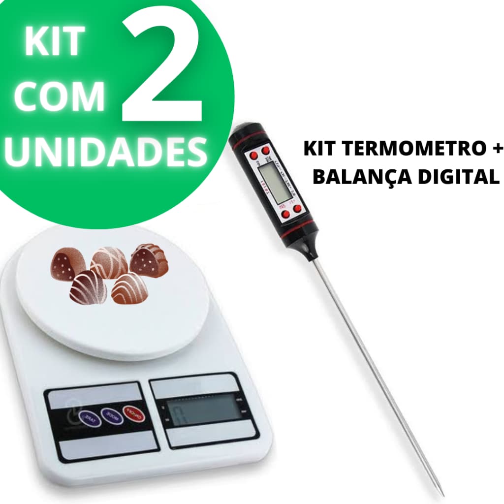 Kit Termômetro Digital Culinário Tipo Espeto + Balança Digital Culinária 10kilos Dieta Nutrição