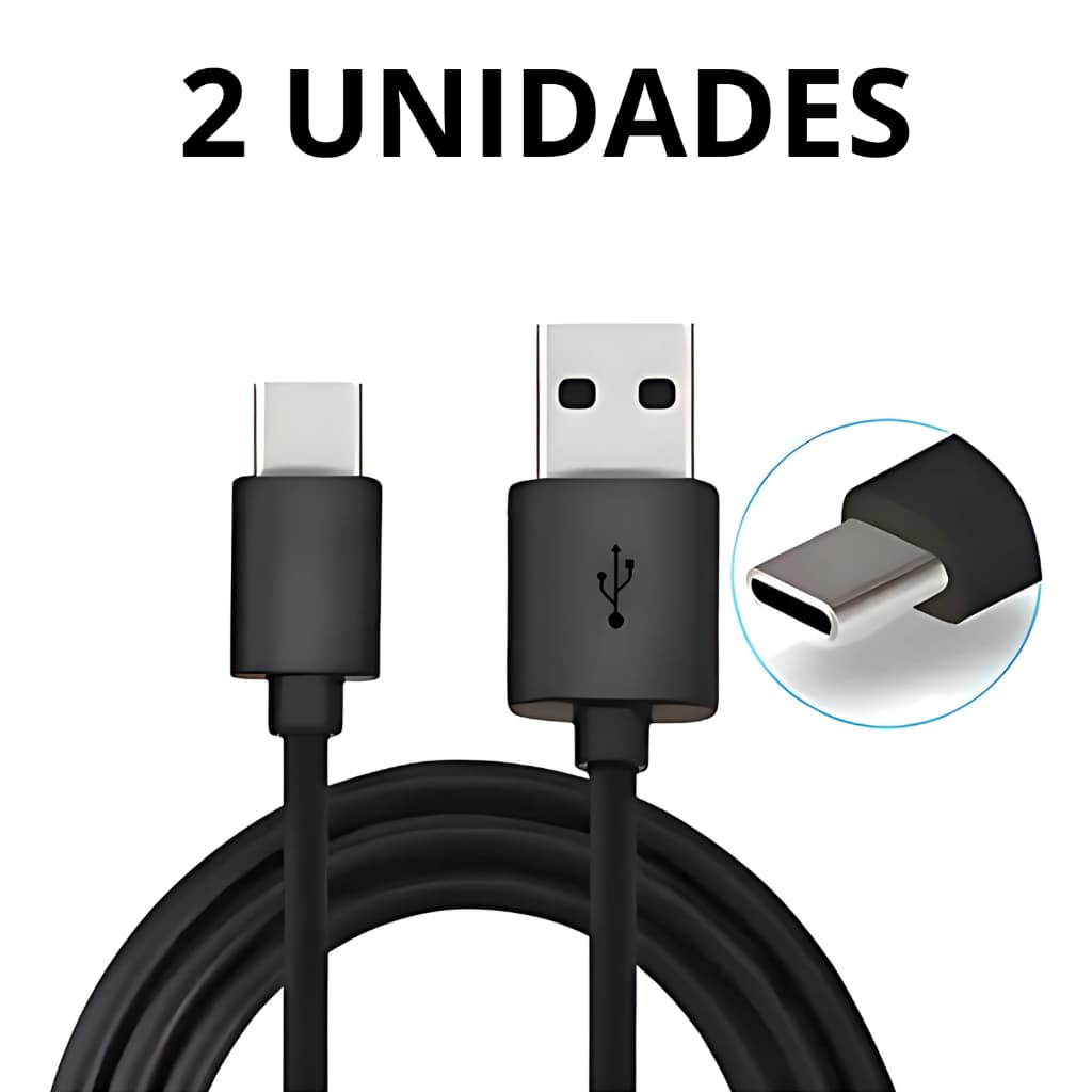 Kit com 2 Cabos Tipo C Carregamento Rápido Reforçados Turbo 1 metro