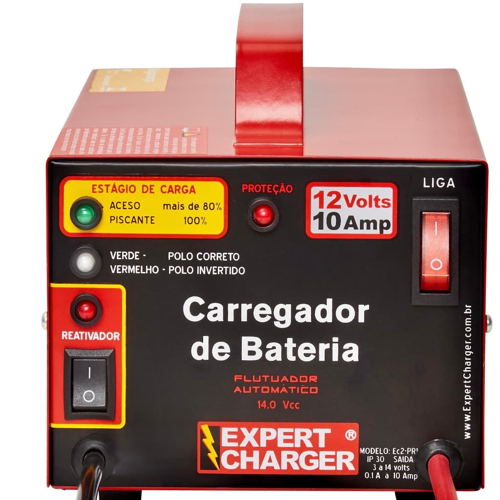 Carregador de Baterias 12V  Expert Charger - Carro Moto Jet Barco  - Reativador Carga rapida  + Voltímetro de Brinde