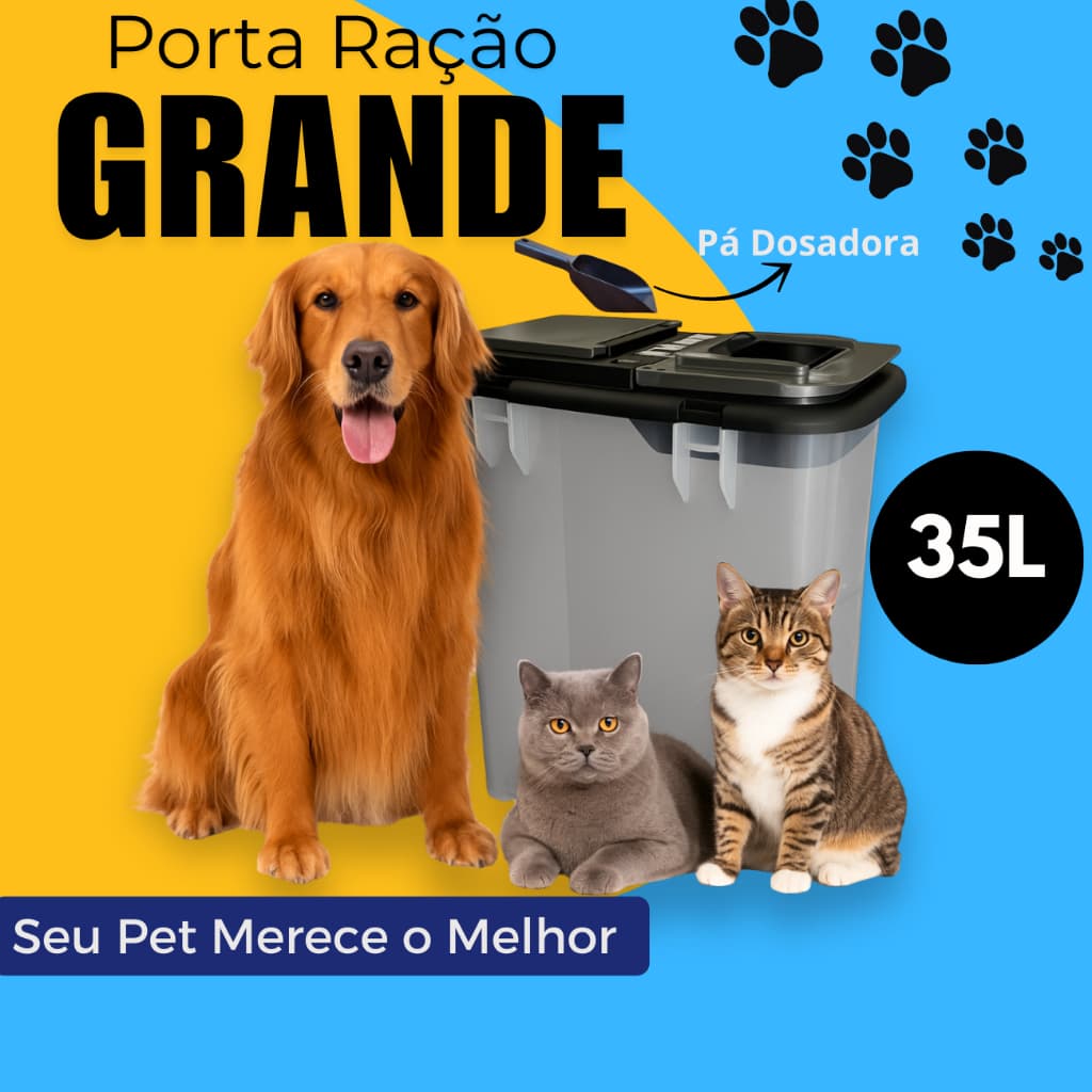 Porta Ração 15 KG Container Com Pá Dosadora 35 Litros Pet Cachorro Gato
