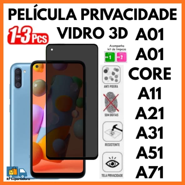 Película De Privacidade 3D Vidro Anti Spy Para Samsung A01 A01 CORE A11 A21S A31 A51 A71