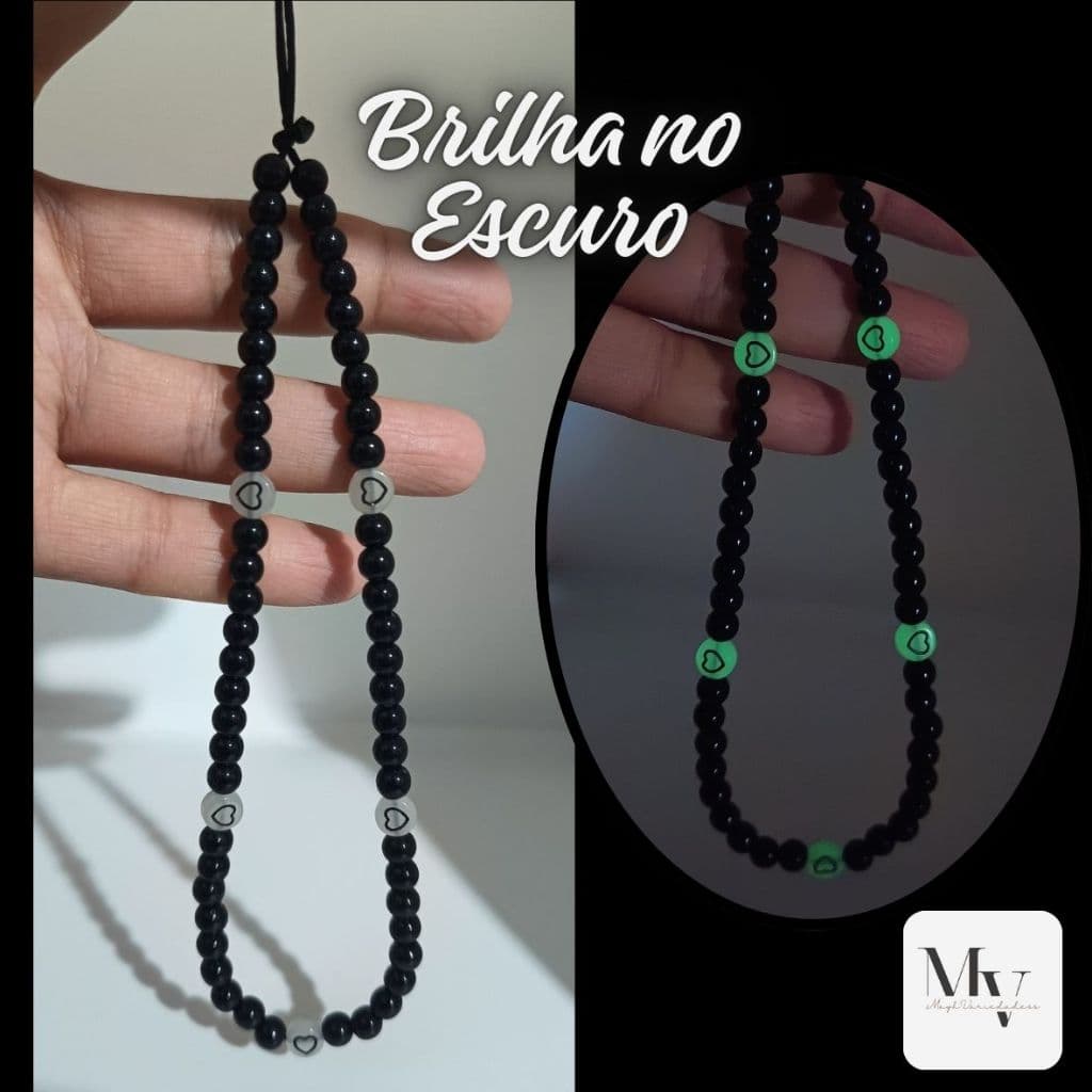 Phone Strap / Pulseira para Celular / Cordinha para Celular / Alça para Capinha – Modelo Brilha no Escuro de Miçangas