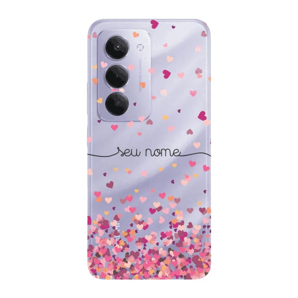 Capinha para Xiaomi RedMi 15 4G - 5G Anti Impacto Personalizada - Chuva de corações rosa com nome