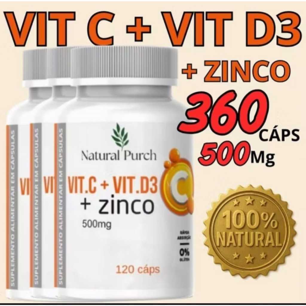 Zinco + Vitamina C + Vitamina D3 120 cápsulas com 500mg