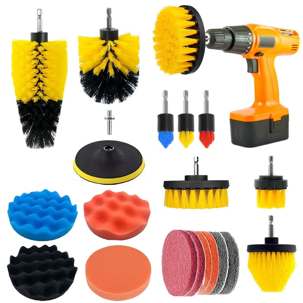 Kit 19 Peças Escovas para Furadeira Limpeza Pesada Polimento Cozinha Banheiro Carro