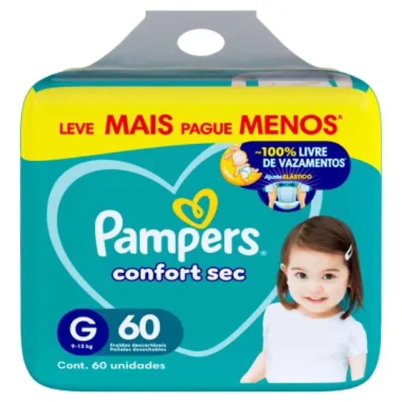 Fralda Pampers Confort Sec Tamanho G 60 Unid Descartáveis