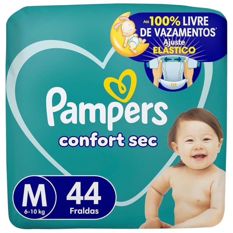 Fralda Pampers Confort Sec M - 44 fraldas