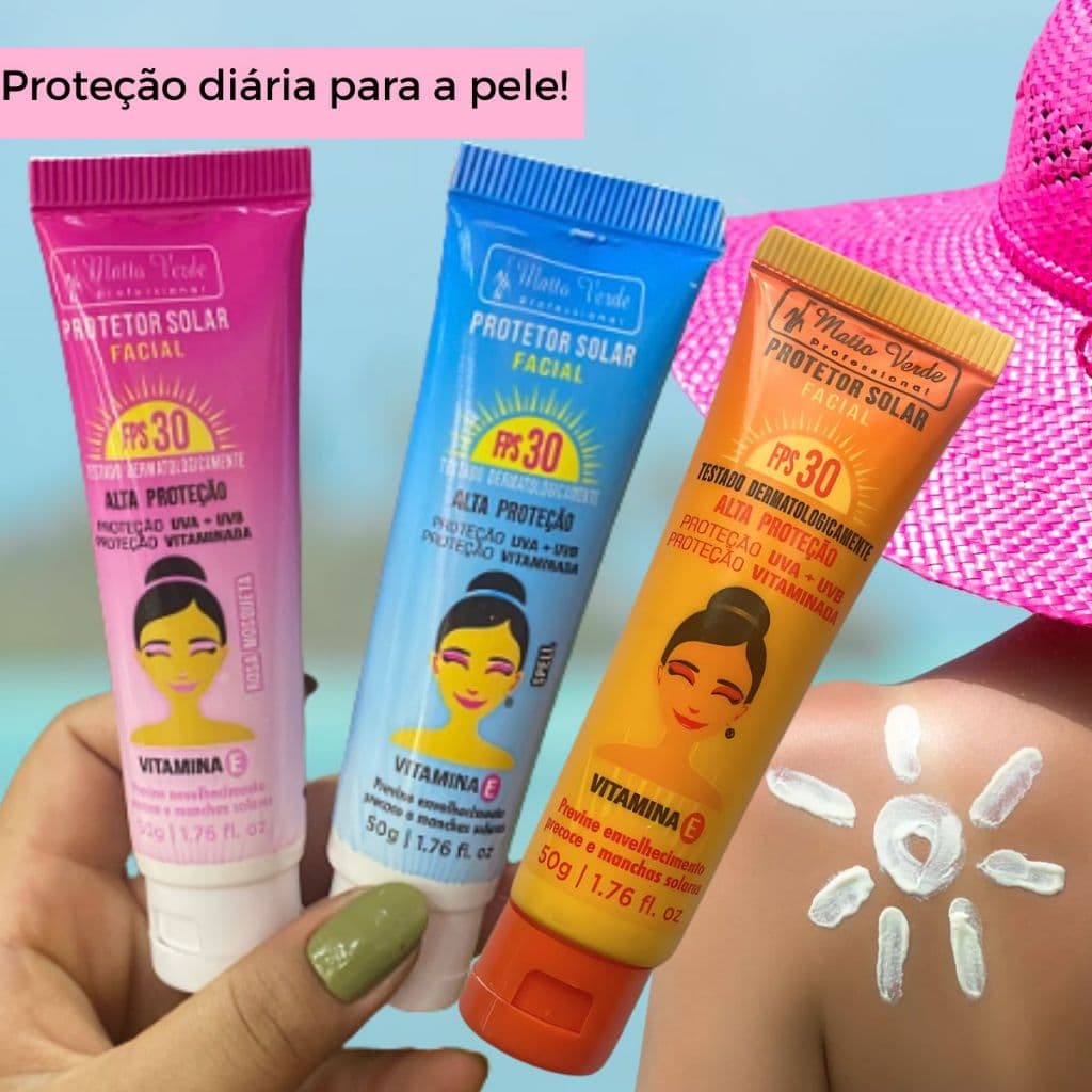 Kit Protetor Solar FPS 30 Toque Seco Resistente Água controle de oleosidade Skin Care Matto Verde