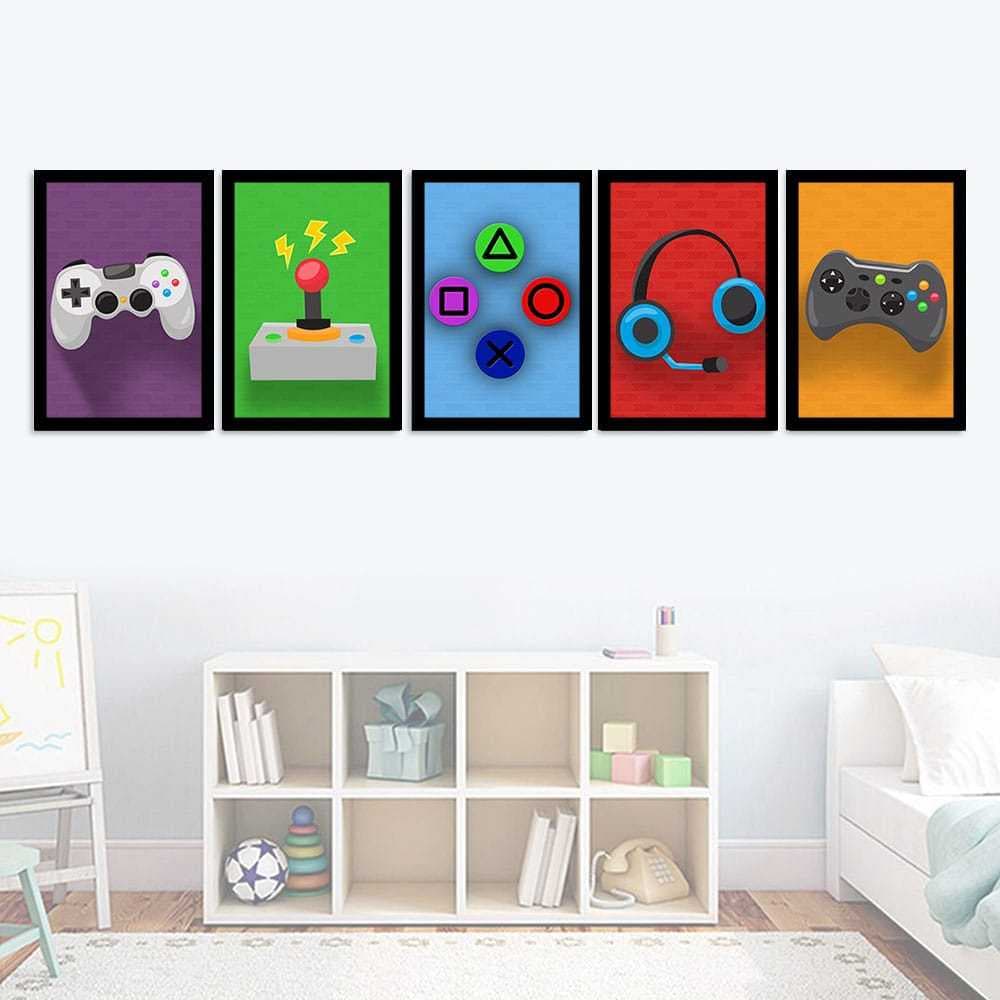 Kit 4 peças Quadros decoração 20x30 MDF Gamer Controle Videogame Decoração