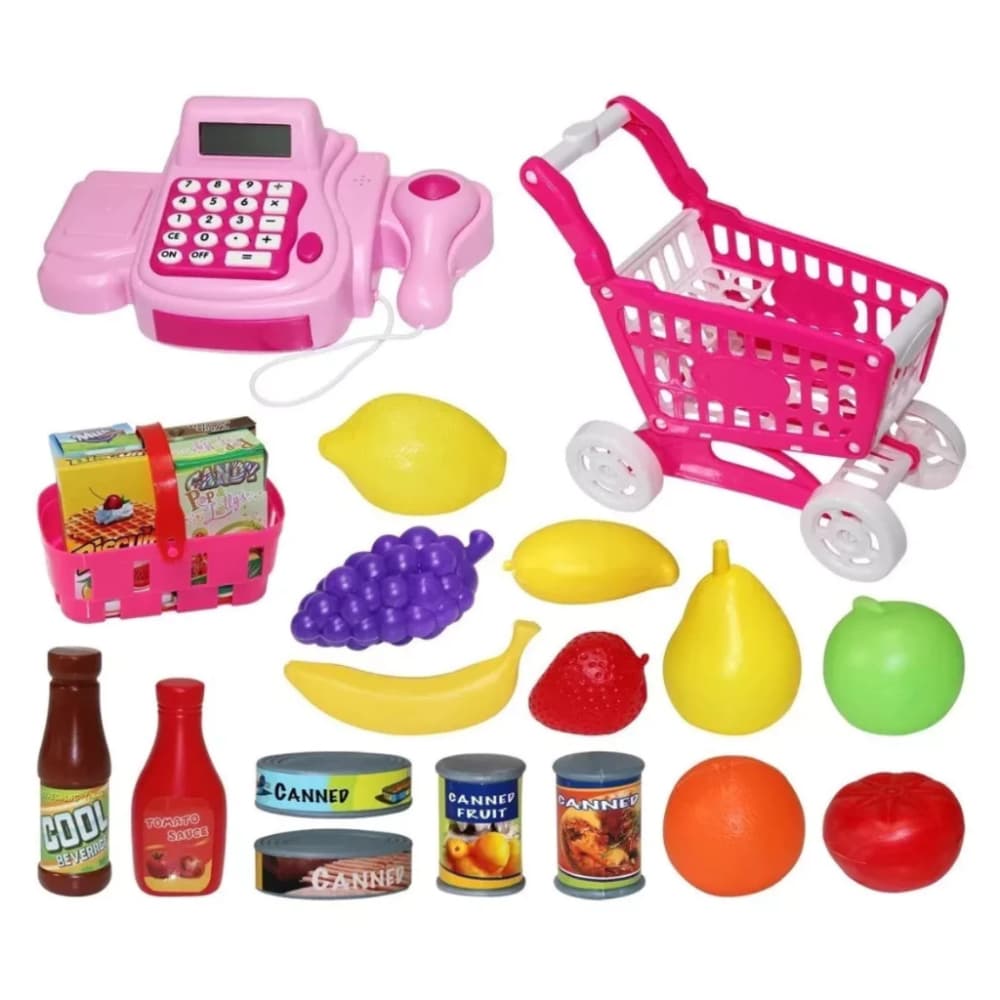 Super Mercadinho Luz E Som Caixa Registradora Com Carrinho De Compras Art Brink