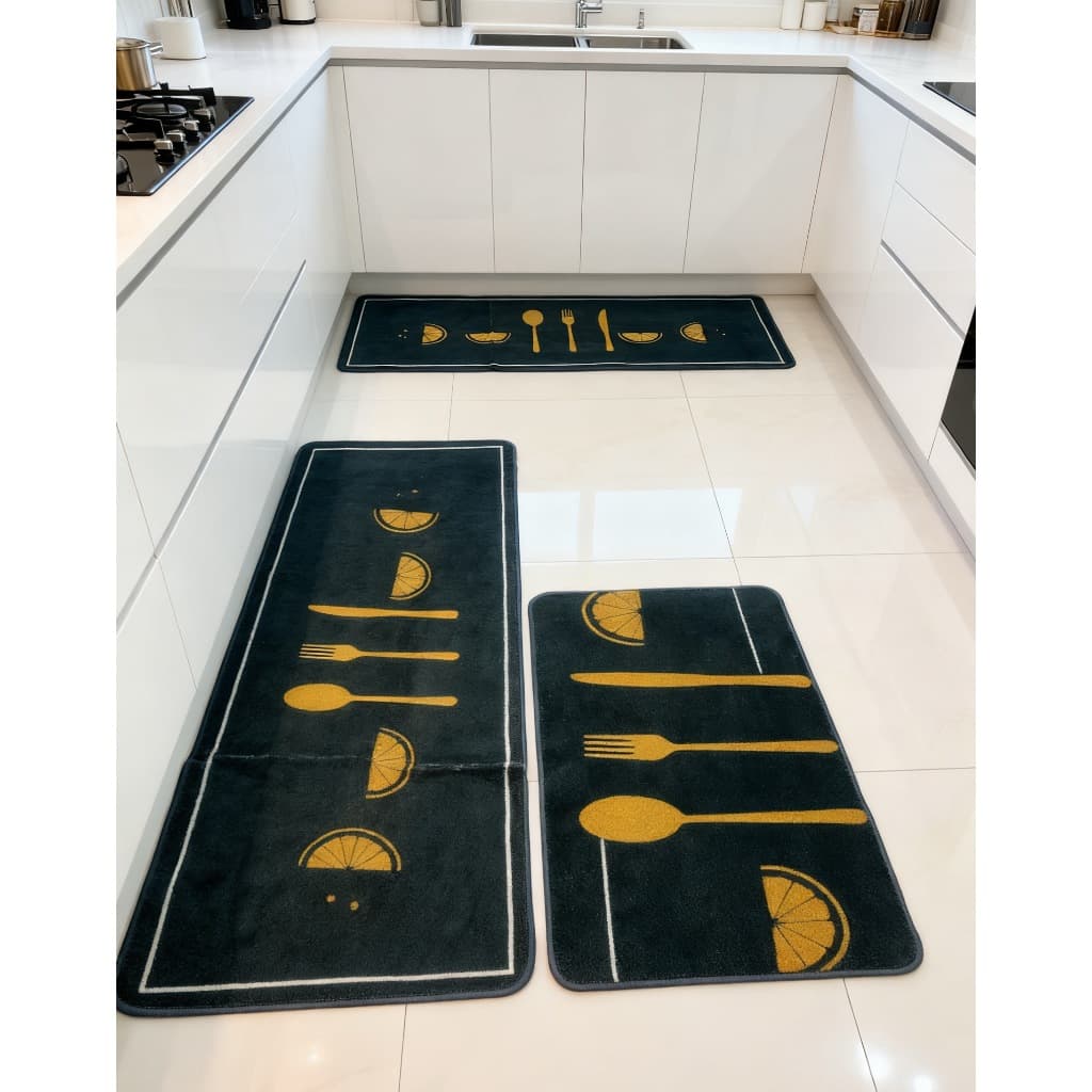 Kit Tapete Grosso  Cozinha 3 Peças Passadeira e Tapetes Antiderrapante Sala Estar Lavável em Máquina