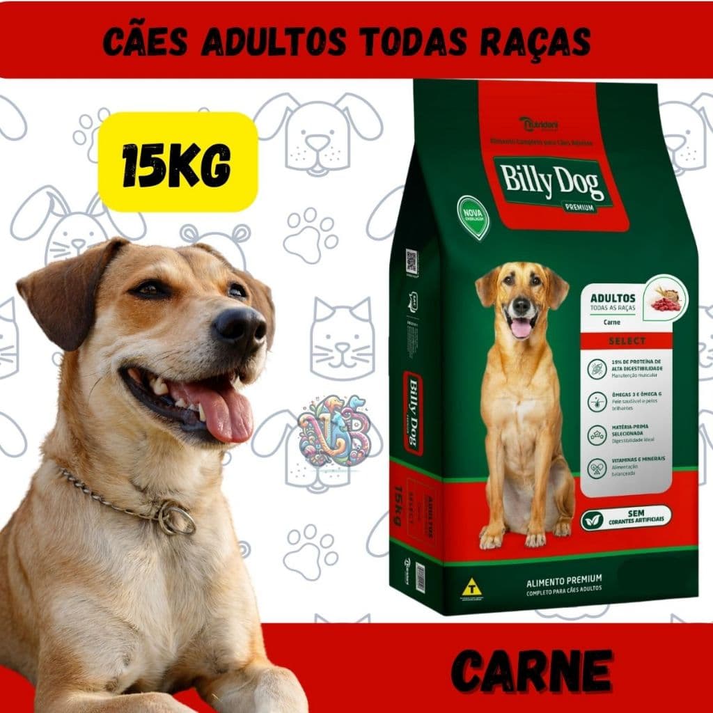 Billy Dog Select Ração Premium Cães Adultos Carne 15kg